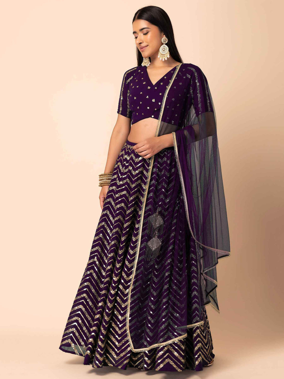 Beautiful Purple Zari Embroidered Georgette Party Wear Lehenga Choli - Zeel Clothing