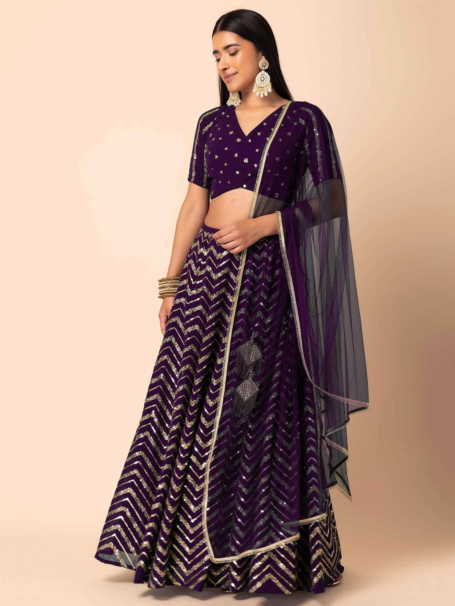 Beautiful Purple Zari Embroidered Georgette Party Wear Lehenga Choli - Zeel Clothing