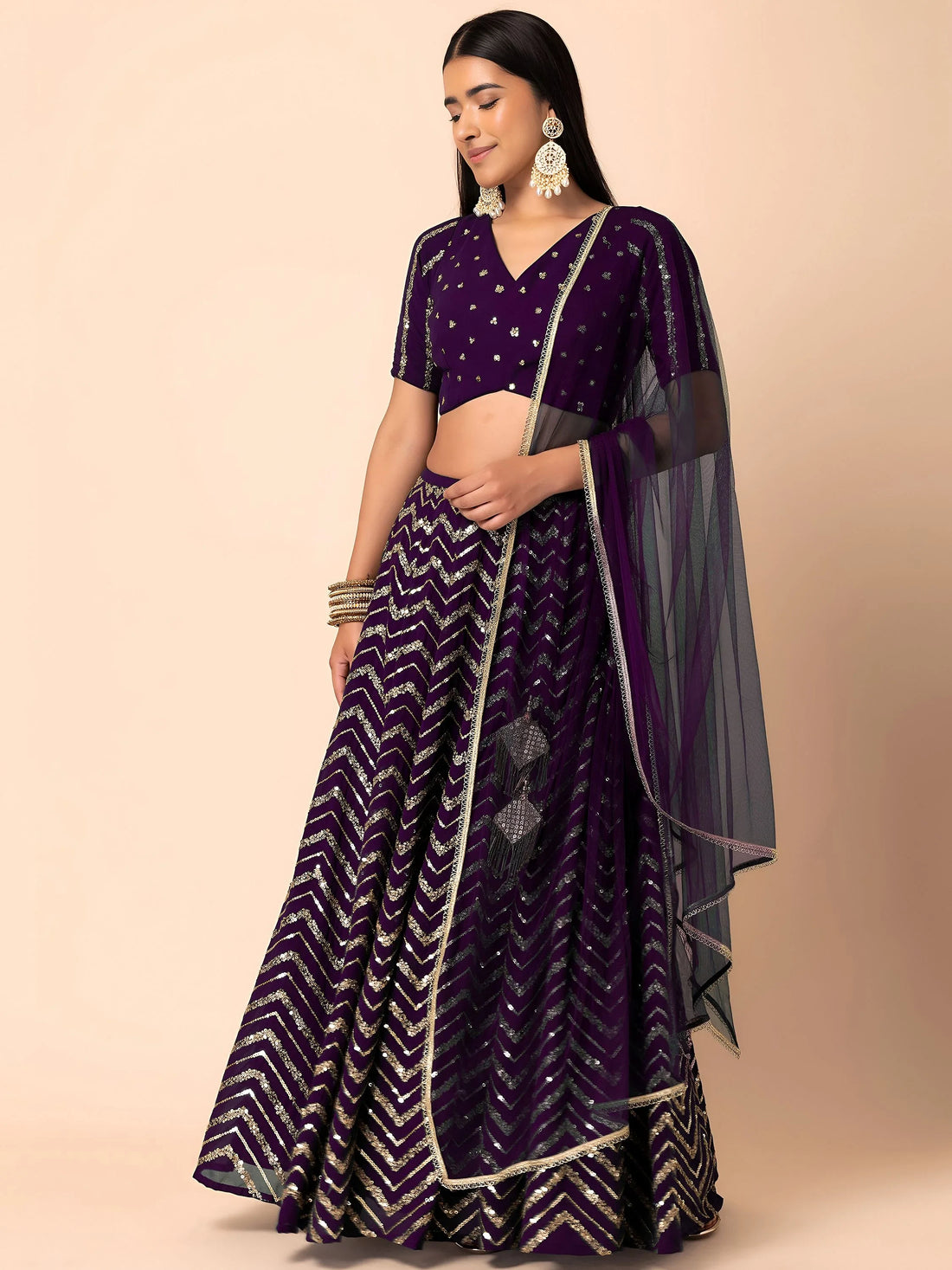 Beautiful Purple Zari Embroidered Georgette Party Wear Lehenga Choli