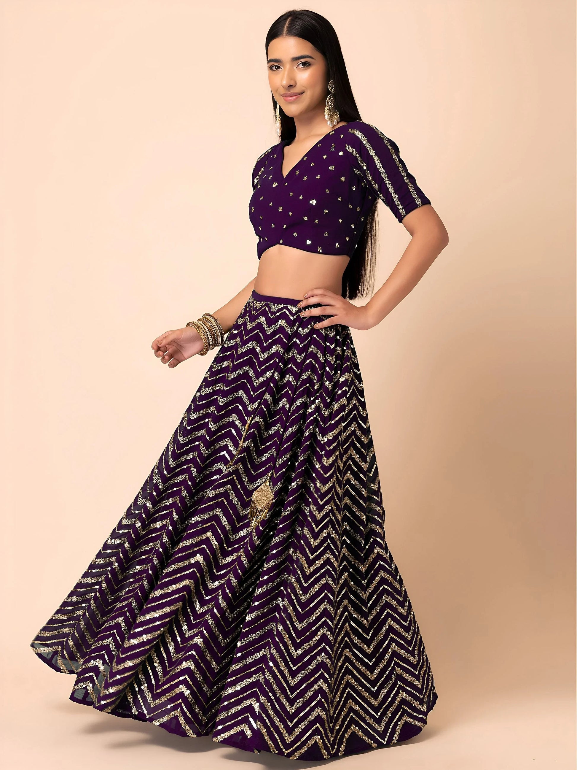 Beautiful Purple Zari Embroidered Georgette Party Wear Lehenga Choli