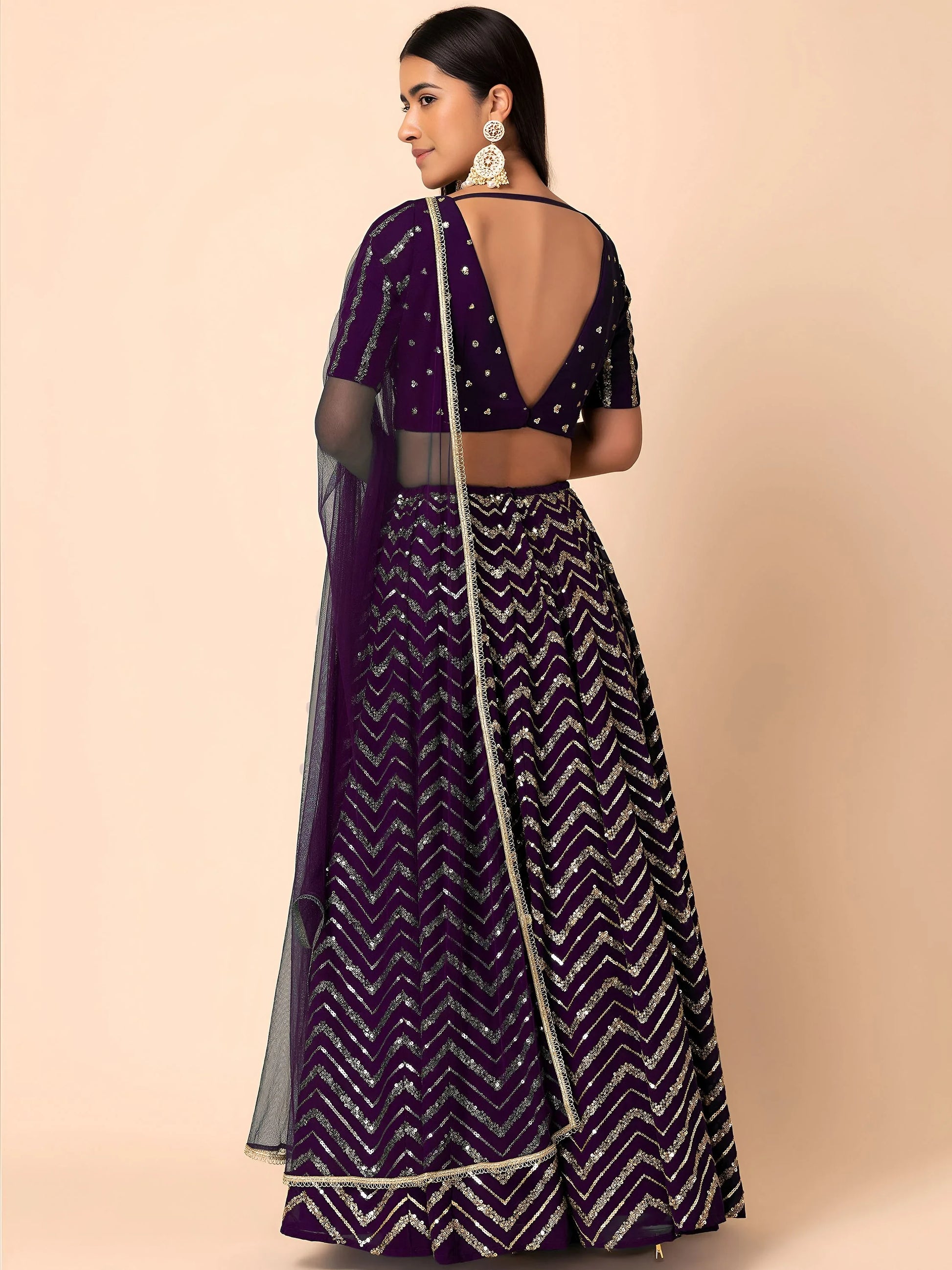Beautiful Purple Zari Embroidered Georgette Party Wear Lehenga Choli