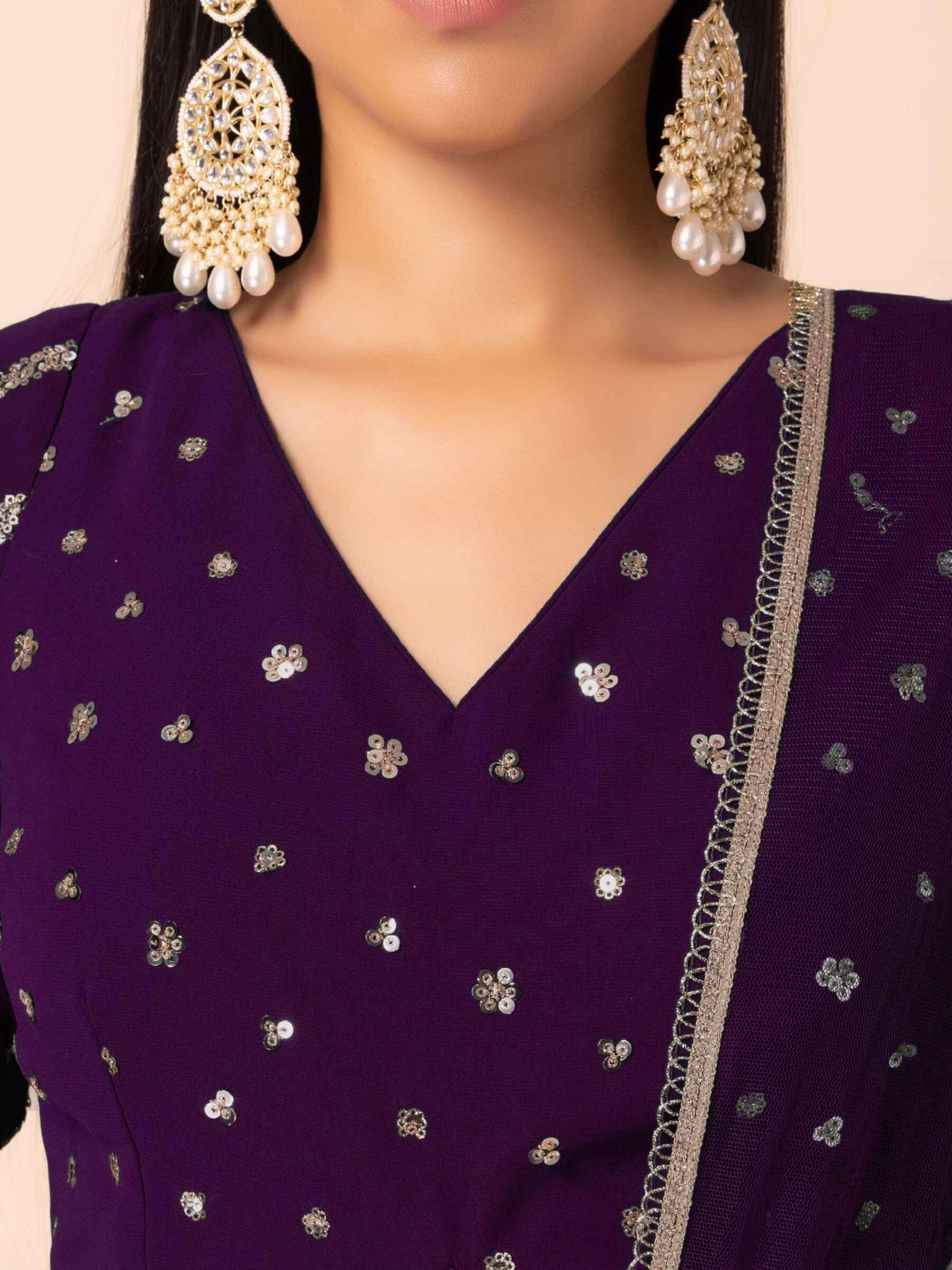 Beautiful Purple Zari Embroidered Georgette Party Wear Lehenga Choli - Zeel Clothing