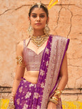 Beautiful Purple Zari Weaving Georgette Festival Wear Saree With Blouse - Zeel Clothing