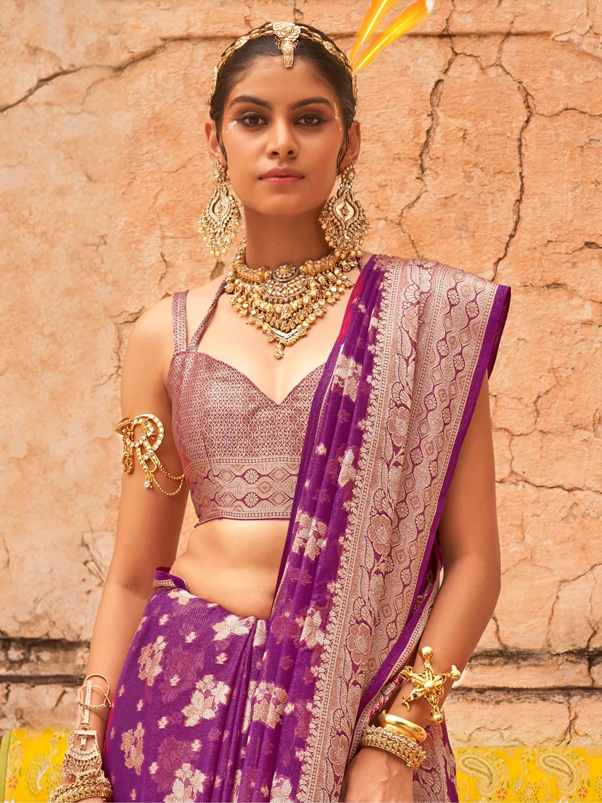 Beautiful Purple Zari Weaving Georgette Festival Wear Saree With Blouse - Zeel Clothing