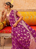 Beautiful Purple Zari Weaving Georgette Festival Wear Saree With Blouse - Zeel Clothing