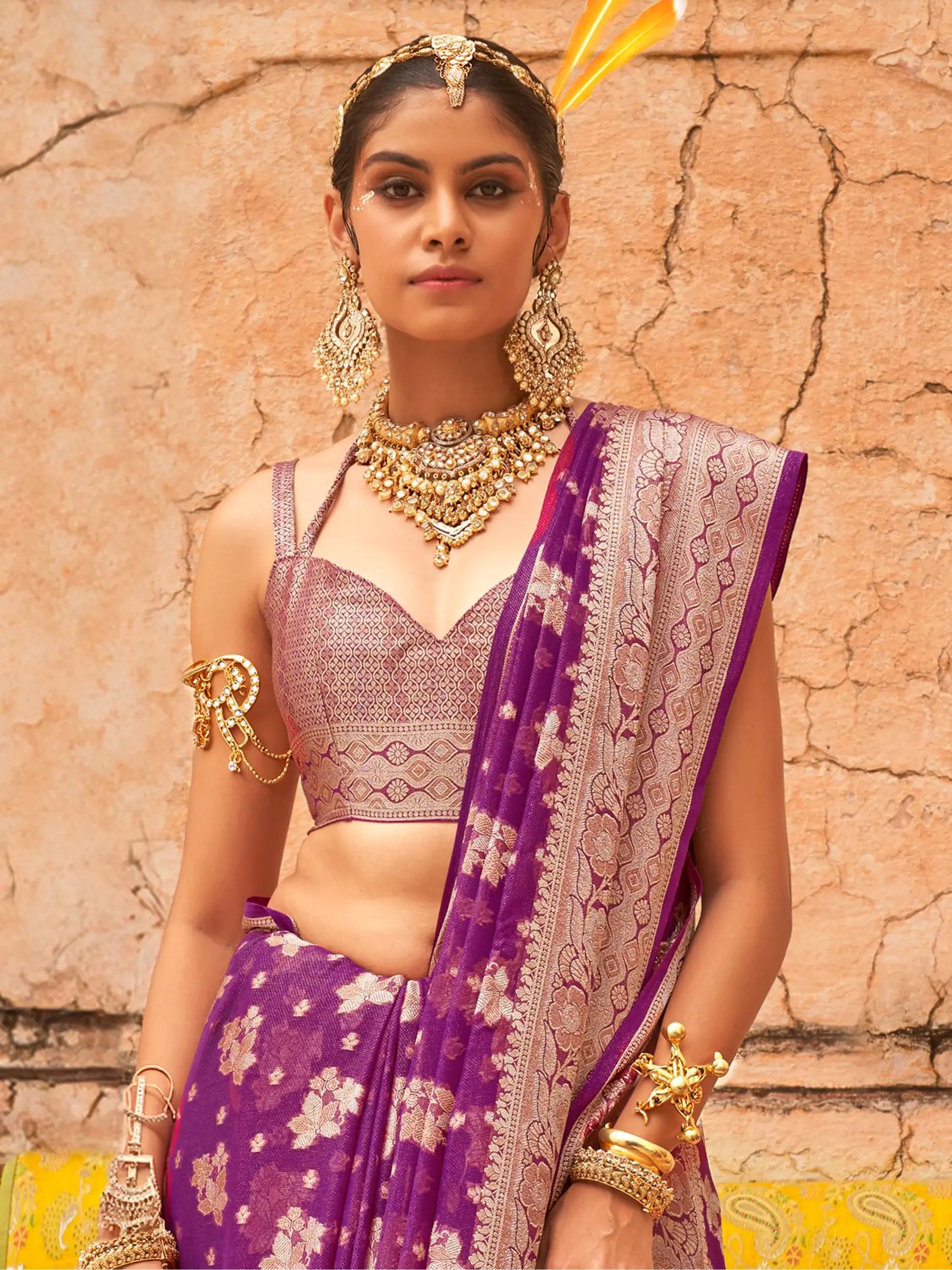 Beautiful Purple Zari Weaving Georgette Festival Wear Saree With Blouse - Zeel Clothing