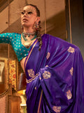 Beautiful Purple Zari Weaving Satin Event Wear Saree With Blouse - Zeel Clothing