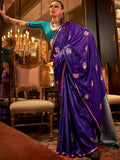 Beautiful Purple Zari Weaving Satin Event Wear Saree With Blouse - Zeel Clothing