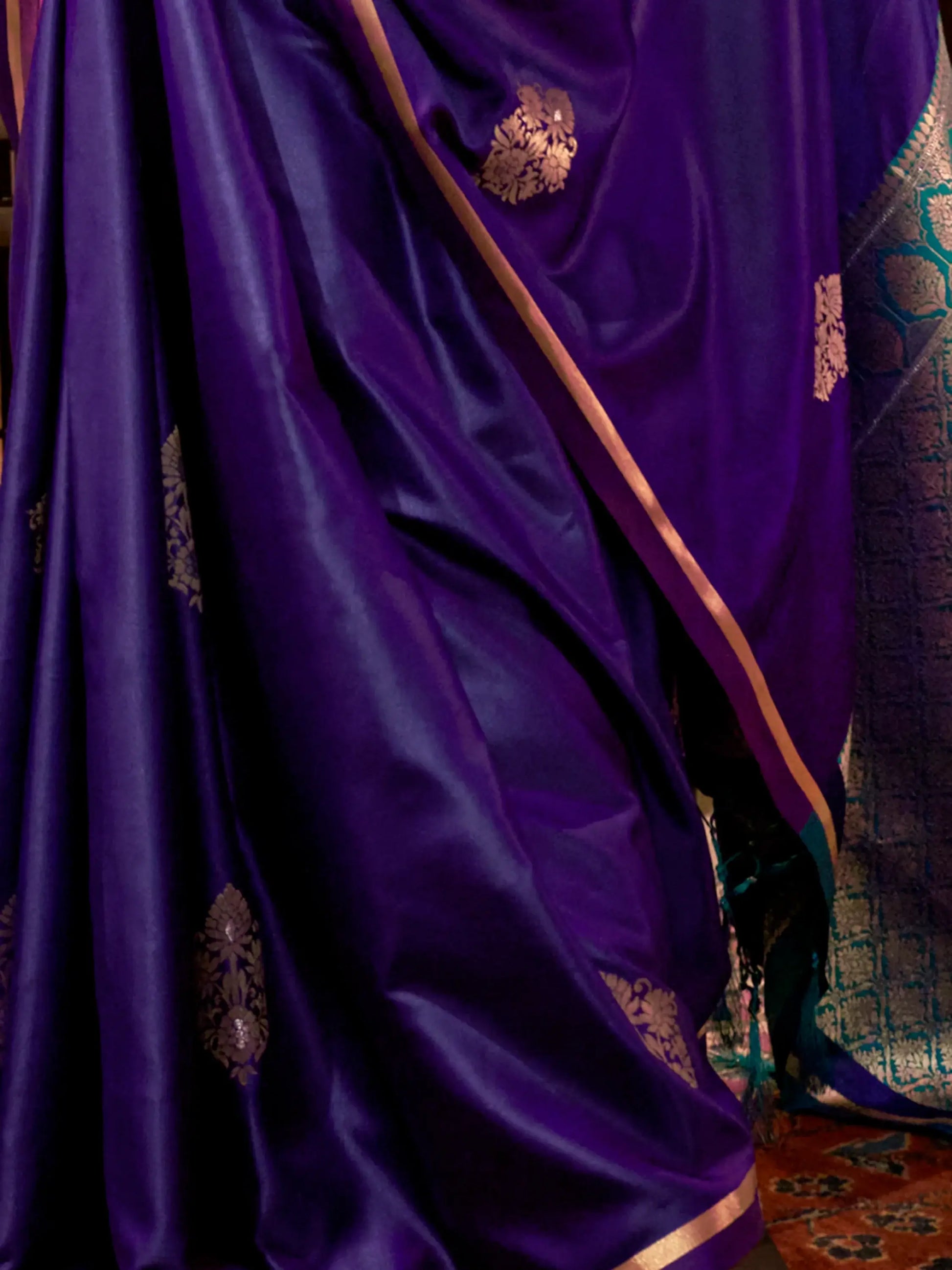 Beautiful Purple Zari Weaving Satin Event Wear Saree With Blouse - Zeel Clothing
