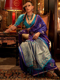 Beautiful Purple Zari Weaving Satin Event Wear Saree With Blouse - Zeel Clothing