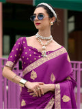 Beautiful Purple Zari Weaving Satin Festival Wear Saree With Blouse - Zeel Clothing