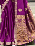 Beautiful Purple Zari Weaving Satin Festival Wear Saree With Blouse - Zeel Clothing