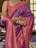 Beautiful Purple Zari Woven Kanjivaram Silk Wedding Wear Saree - Zeel Clothing