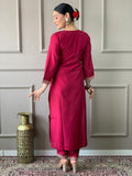 Beautiful Rani Pink Embroidered Chanderi Silk Event Wear Pant Suit - Zeel Clothing