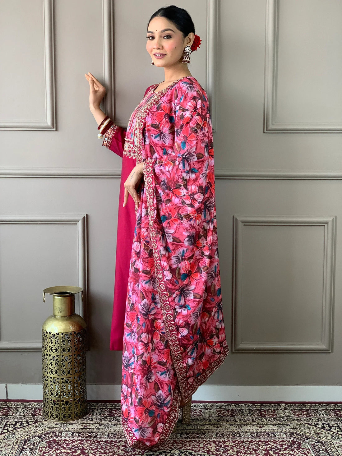 Beautiful Rani Pink Embroidered Chanderi Silk Event Wear Pant Suit - Zeel Clothing