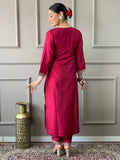 Beautiful Rani Pink Embroidered Chanderi Silk Event Wear Pant Suit - Zeel Clothing