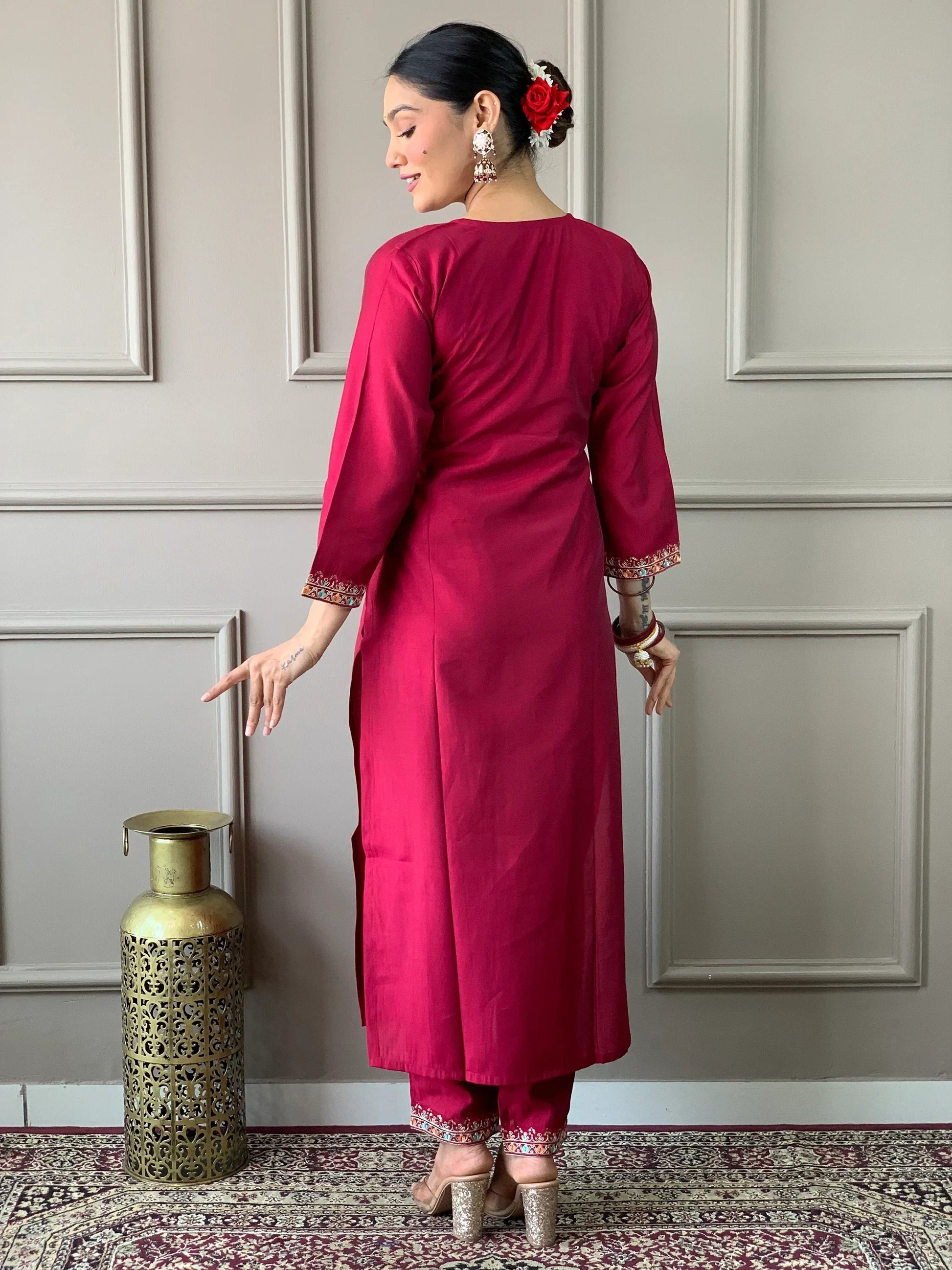 Beautiful Rani Pink Embroidered Chanderi Silk Event Wear Pant Suit - Zeel Clothing