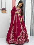 Beautiful Rani Pink Embroidered Georgette Wedding Lehenga Choli - Zeel Clothing
