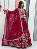 Beautiful Rani Pink Embroidered Georgette Wedding Lehenga Choli - Zeel Clothing