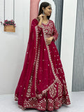 Beautiful Rani Pink Embroidered Georgette Wedding Lehenga Choli - Zeel Clothing
