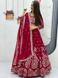 Beautiful Rani Pink Embroidered Georgette Wedding Lehenga Choli - Zeel Clothing