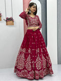 Beautiful Rani Pink Embroidered Georgette Wedding Lehenga Choli - Zeel Clothing