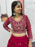 Beautiful Rani Pink Embroidered Georgette Wedding Lehenga Choli - Zeel Clothing