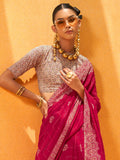 Beautiful Rani Pink Foil Printed Georgette Festival Wear Saree With Blouse - Zeel Clothing