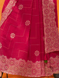 Beautiful Rani Pink Foil Printed Georgette Festival Wear Saree With Blouse - Zeel Clothing