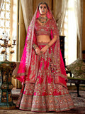 Beautiful Rani Pink Pearl Work Silk Bridal Lehenga Choli With Double Dupatta