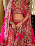 Beautiful Rani Pink Pearl Work Silk Bridal Lehenga Choli With Double Dupatta