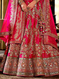 Beautiful Rani Pink Pearl Work Silk Bridal Lehenga Choli With Double Dupatta