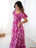 Beautiful Rani Pink Shibori Printed Georgette Western Dress - Zeel Clothing