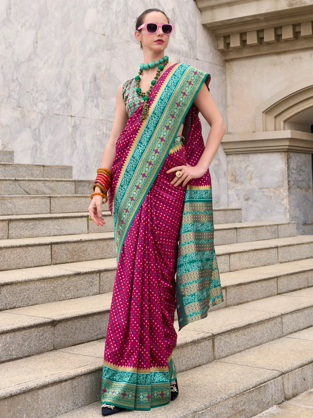 Beautiful Rani Pink Weaving Banarasi Silk Saree With Blouse - Zeel Clothing
