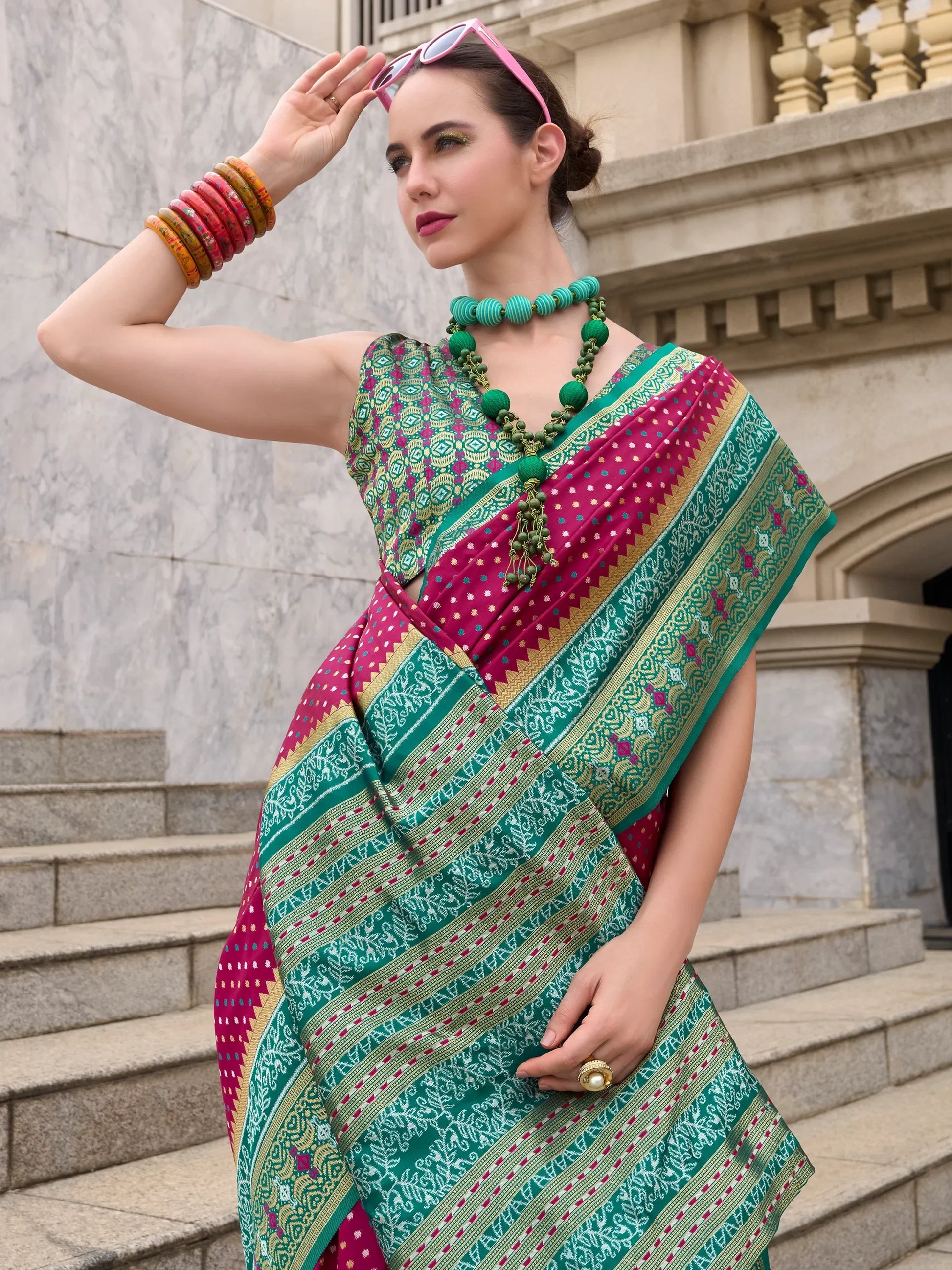 Beautiful Rani Pink Weaving Banarasi Silk Saree With Blouse - Zeel Clothing