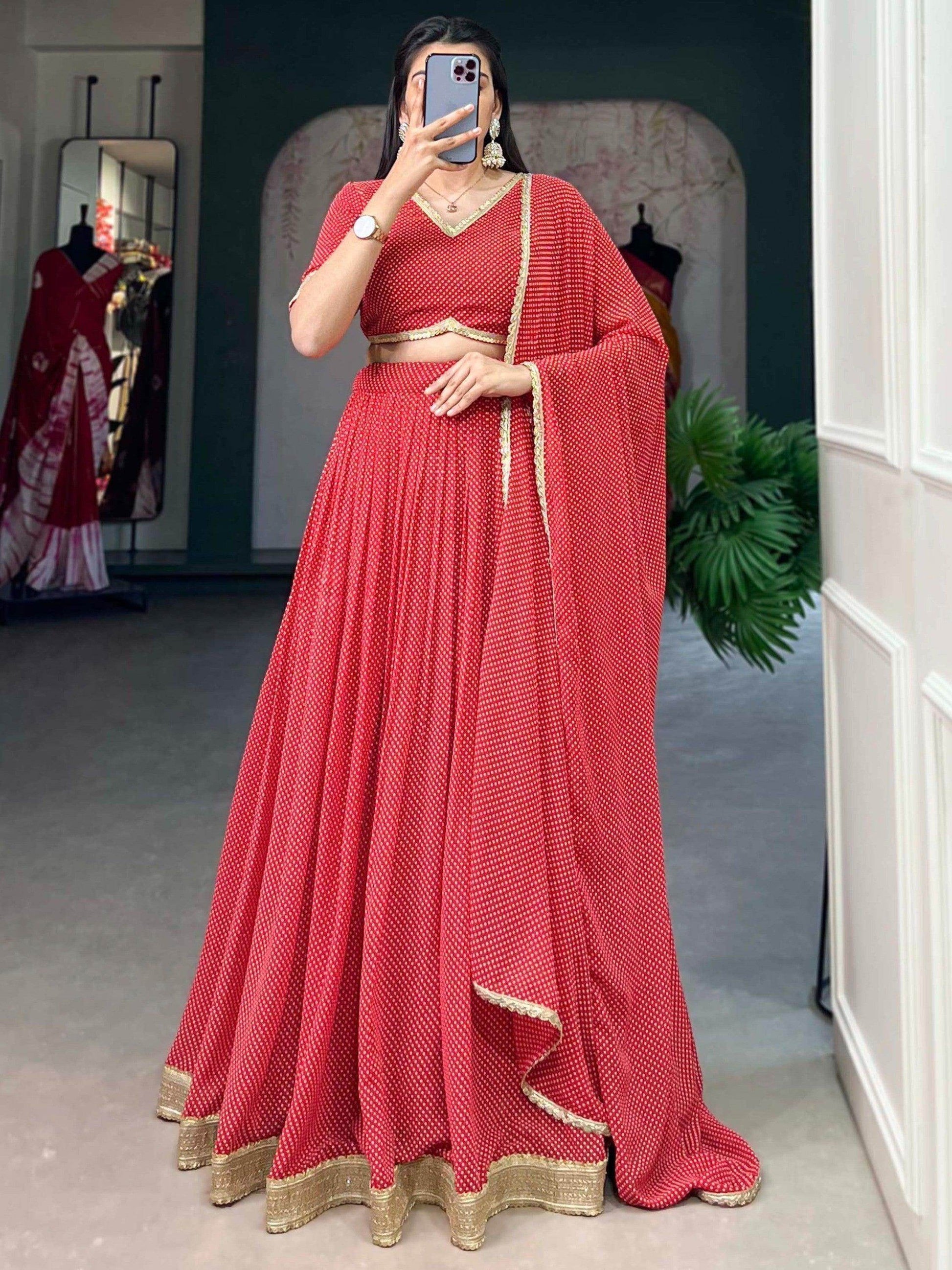 Beautiful Red Digital Printed Georgette Festive Wear Lehenga Choli - Zeel Clothing