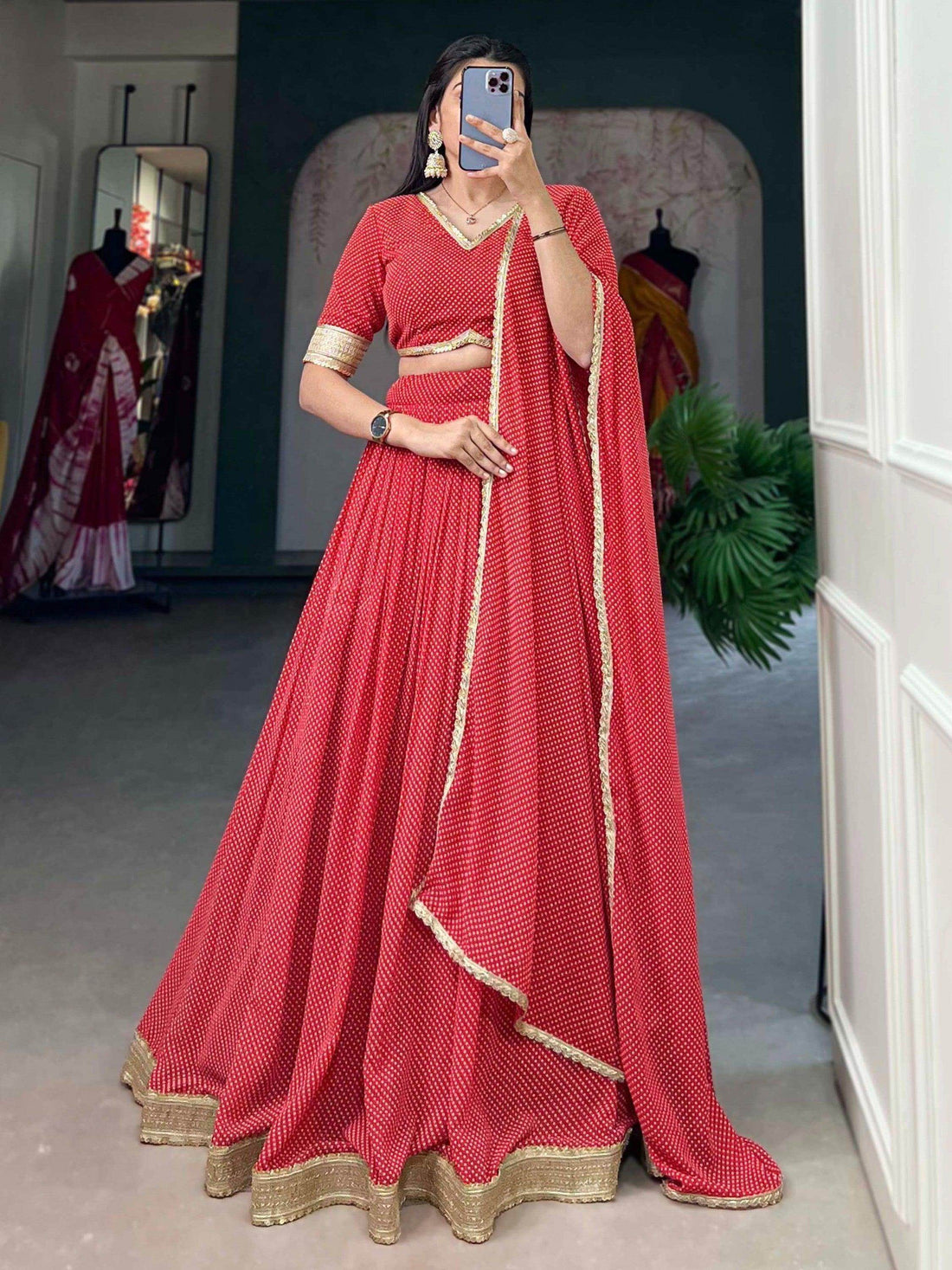 Beautiful Red Digital Printed Georgette Festive Wear Lehenga Choli - Zeel Clothing
