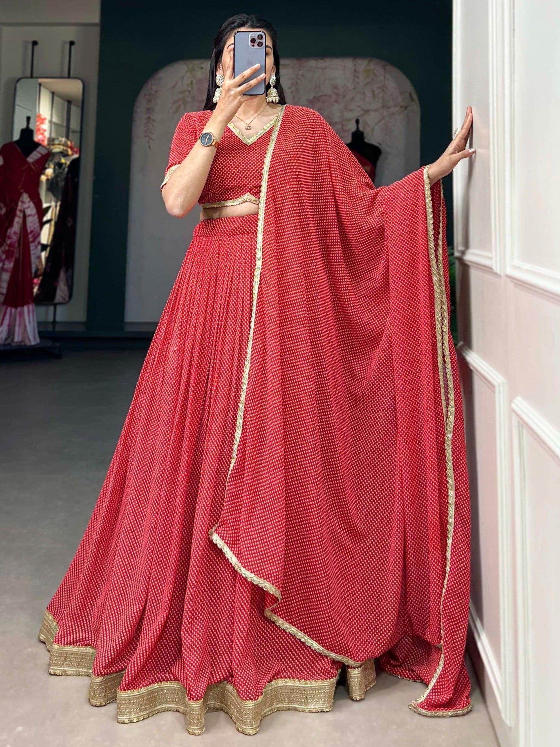 Beautiful Red Digital Printed Georgette Festive Wear Lehenga Choli - Zeel Clothing