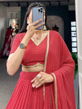 Beautiful Red Digital Printed Georgette Festive Wear Lehenga Choli - Zeel Clothing