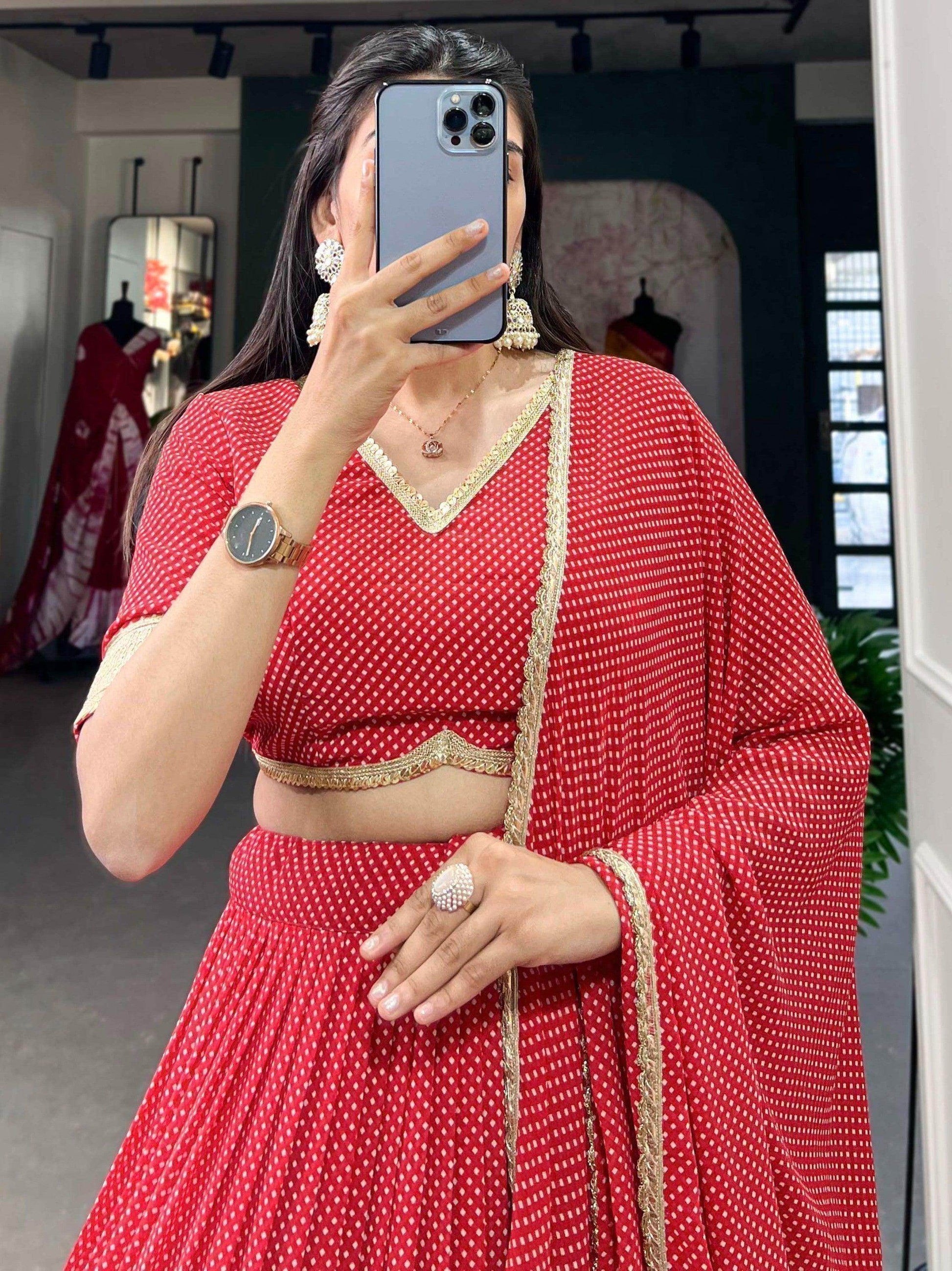 Beautiful Red Digital Printed Georgette Festive Wear Lehenga Choli - Zeel Clothing