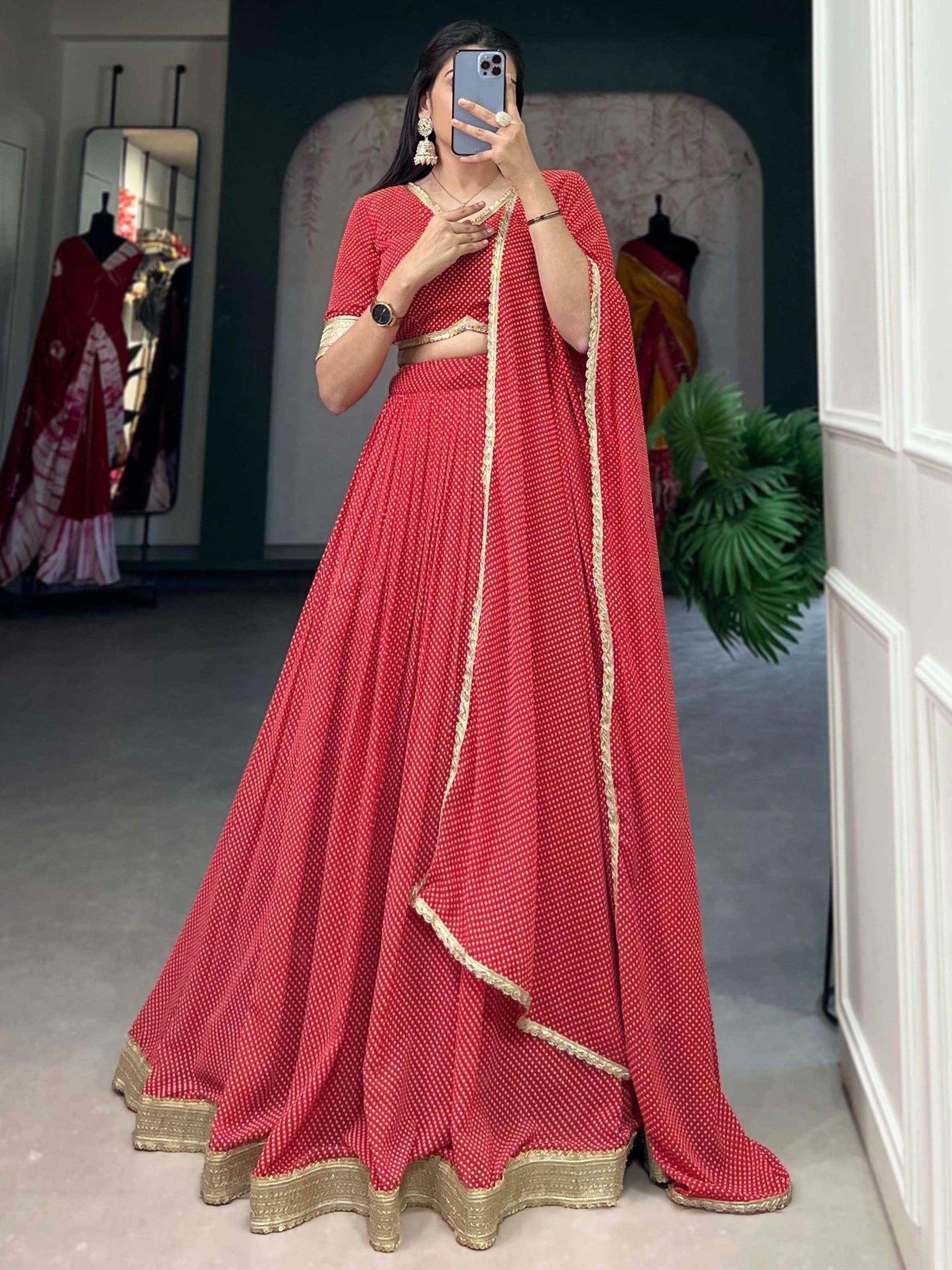 Beautiful Red Digital Printed Georgette Festive Wear Lehenga Choli - Zeel Clothing