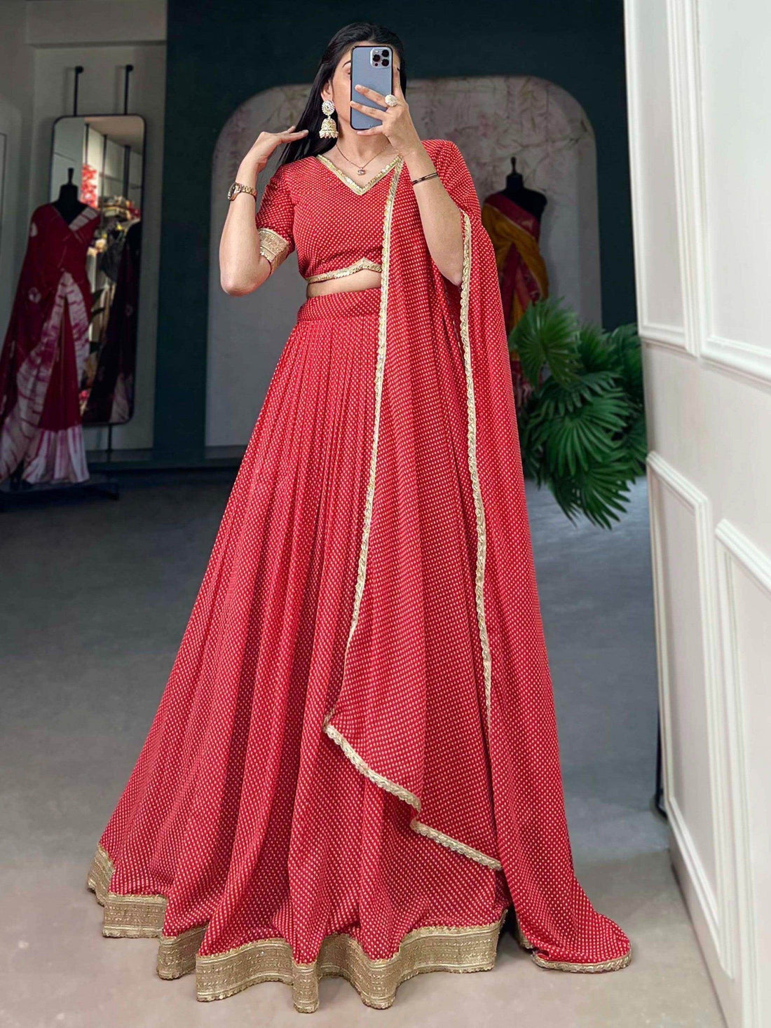 Beautiful Red Digital Printed Georgette Festive Wear Lehenga Choli - Zeel Clothing