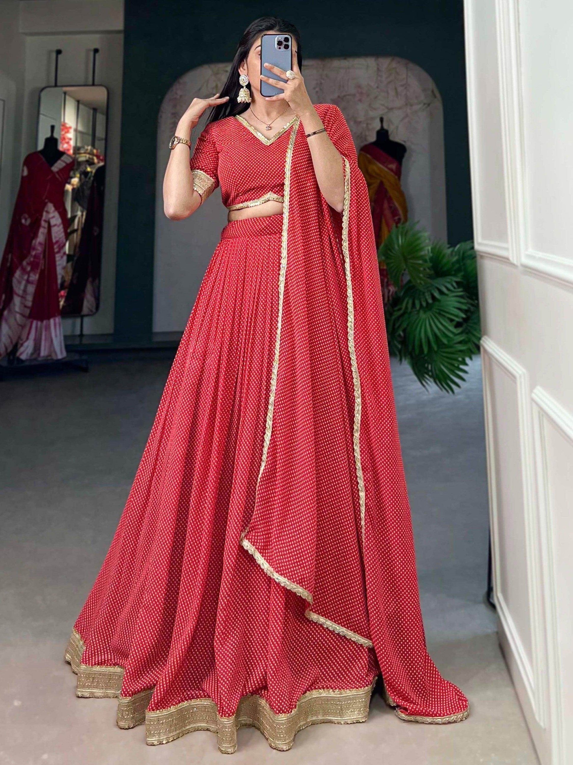 Beautiful Red Digital Printed Georgette Festive Wear Lehenga Choli - Zeel Clothing