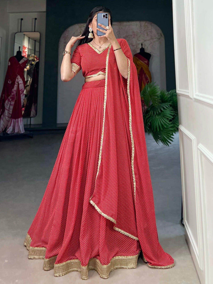 Beautiful Red Digital Printed Georgette Festive Wear Lehenga Choli - Zeel Clothing
