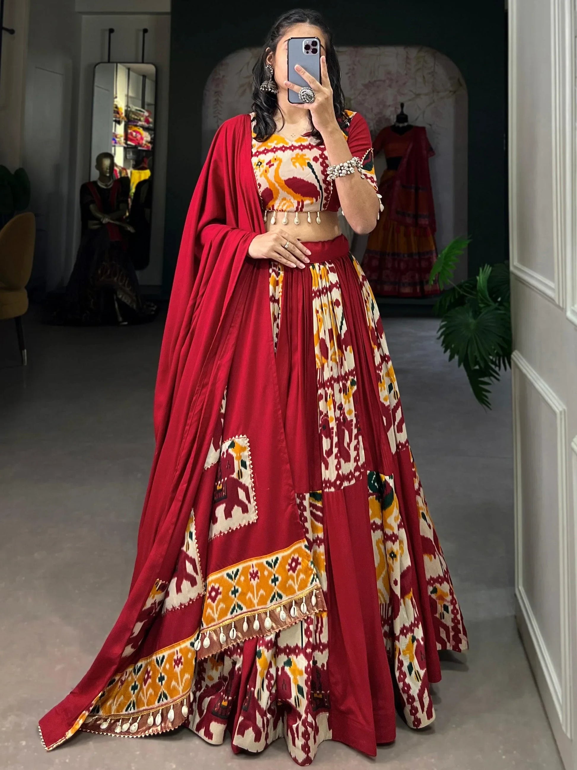 Beautiful Red Digital Printed Silk Navratri Lehenga Choli With Dupatta