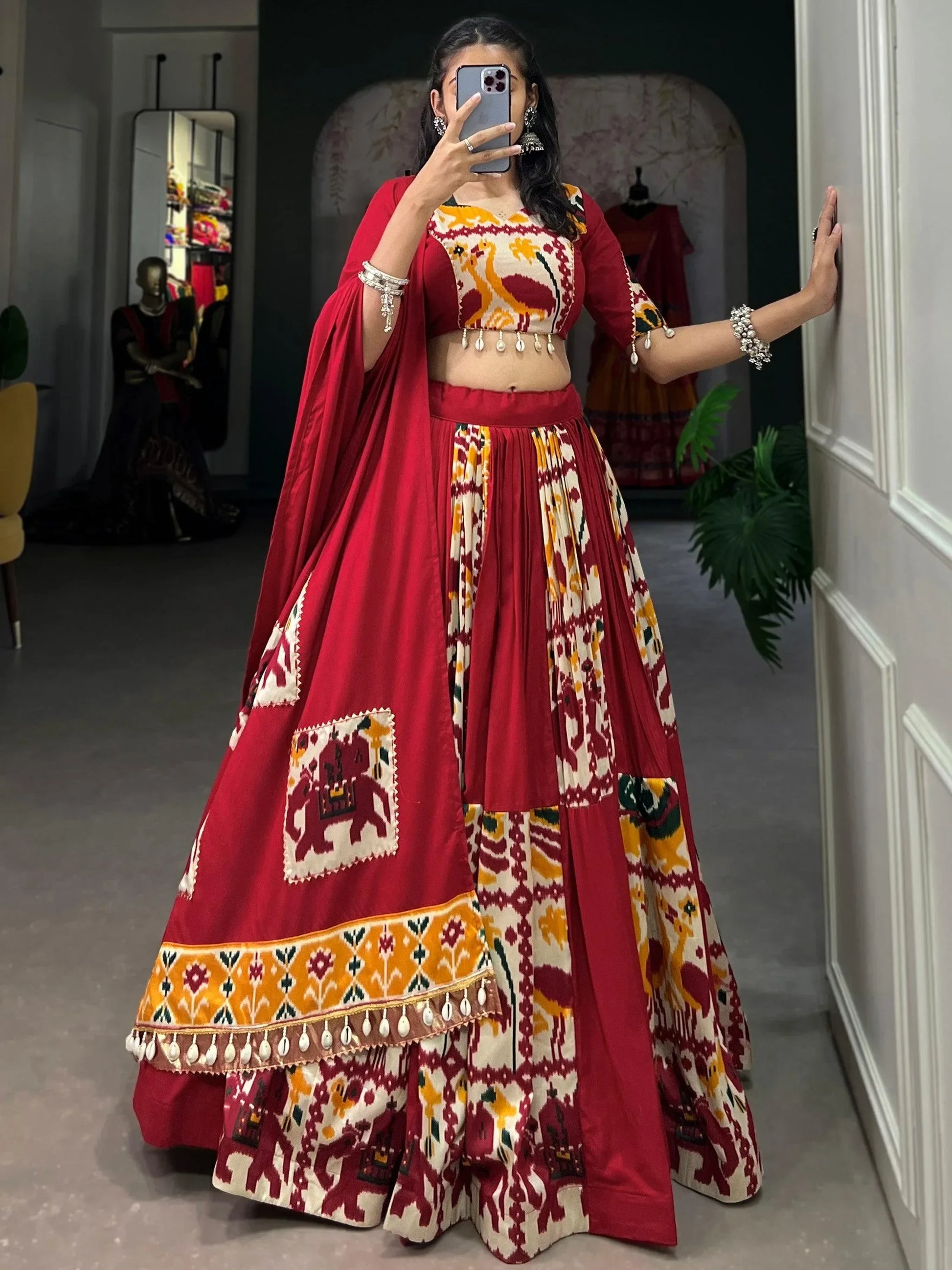 Beautiful Red Digital Printed Silk Navratri Lehenga Choli With Dupatta