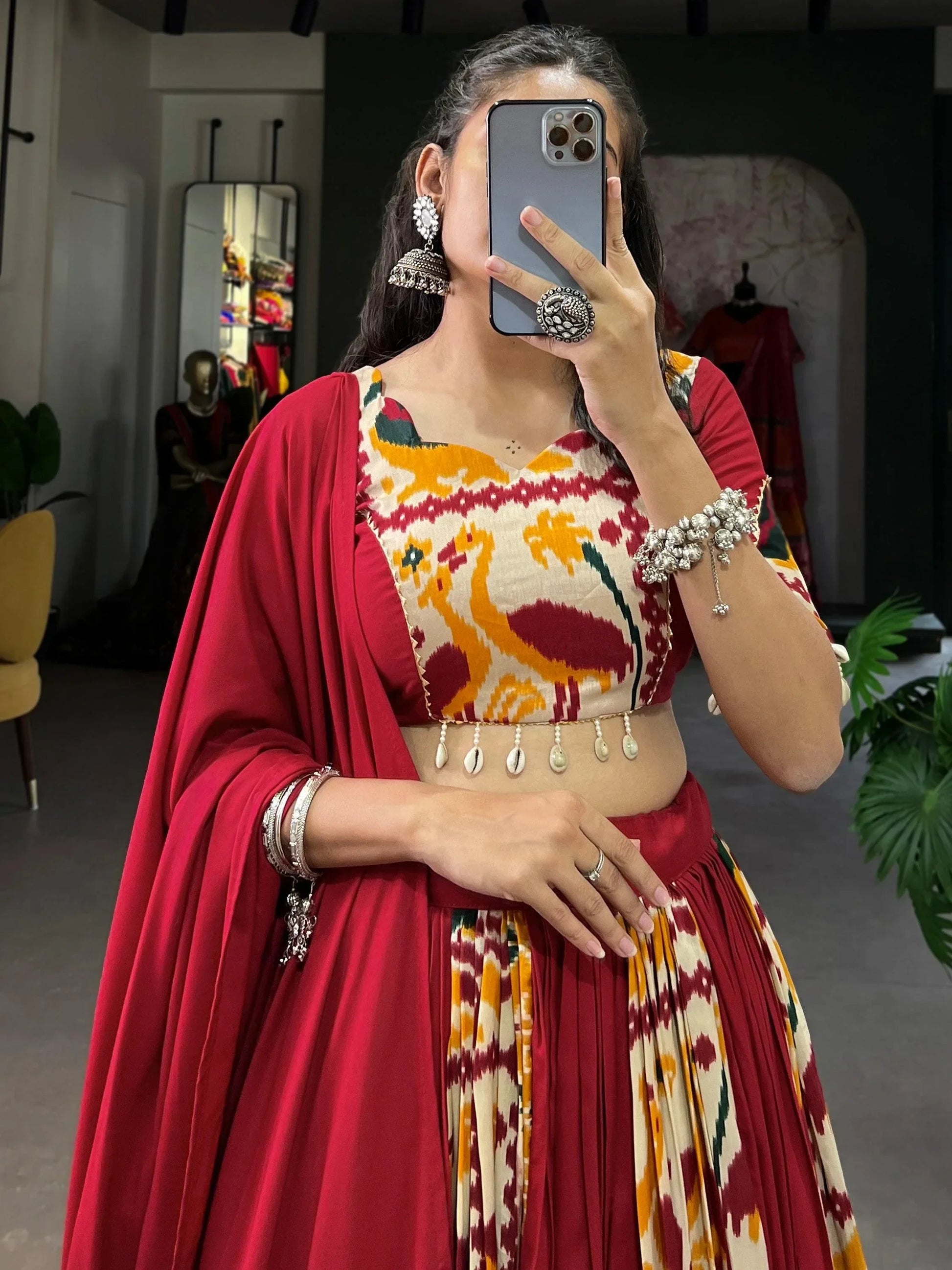 Beautiful Red Digital Printed Silk Navratri Lehenga Choli With Dupatta