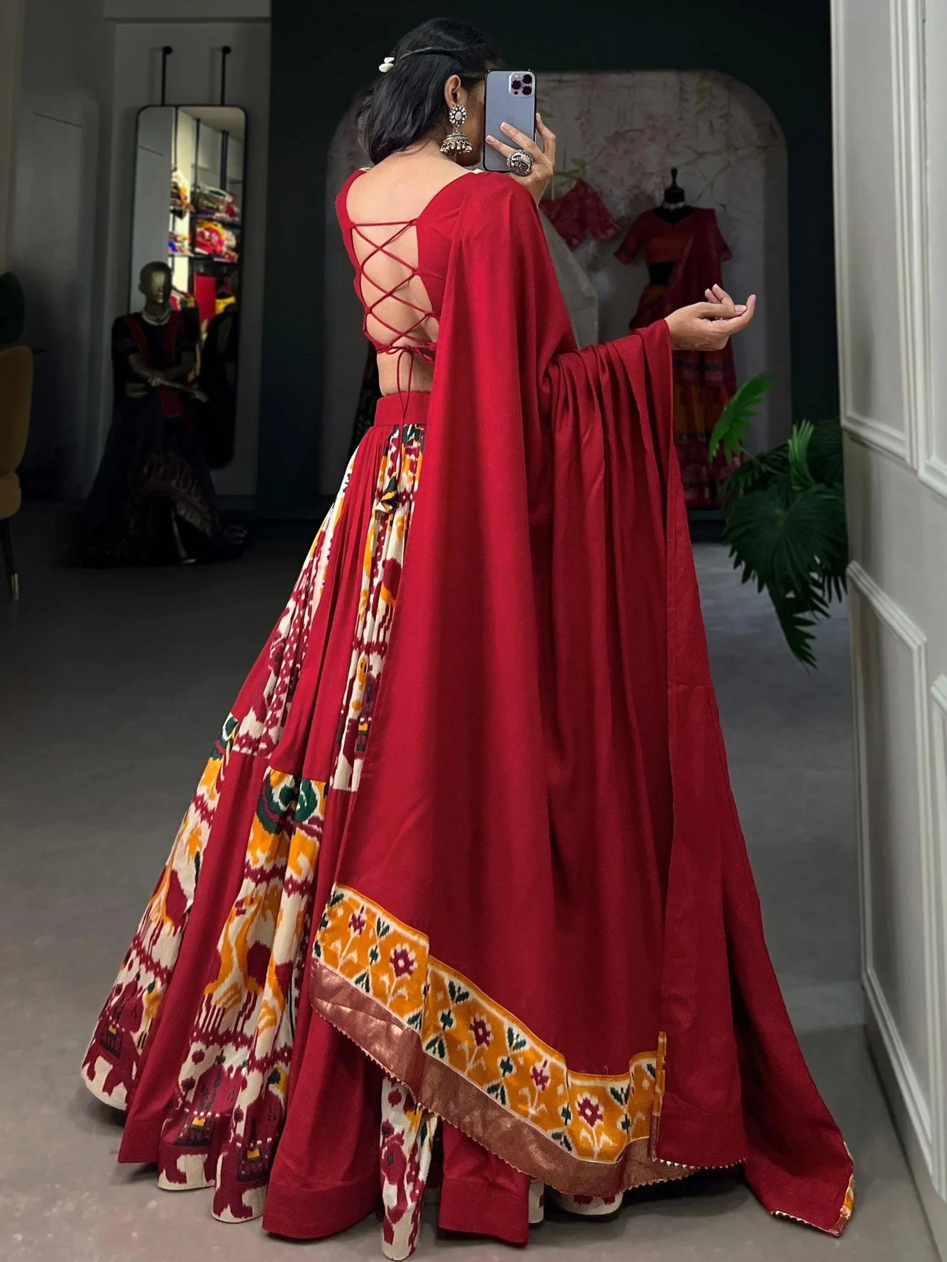 Beautiful Red Digital Printed Silk Navratri Lehenga Choli With Dupatta
