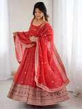 Beautiful Red Embroidered Silk Wedding Wear Anarkali Gown With Dupatta