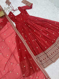 Beautiful Red Embroidered Silk Wedding Wear Anarkali Gown With Dupatta